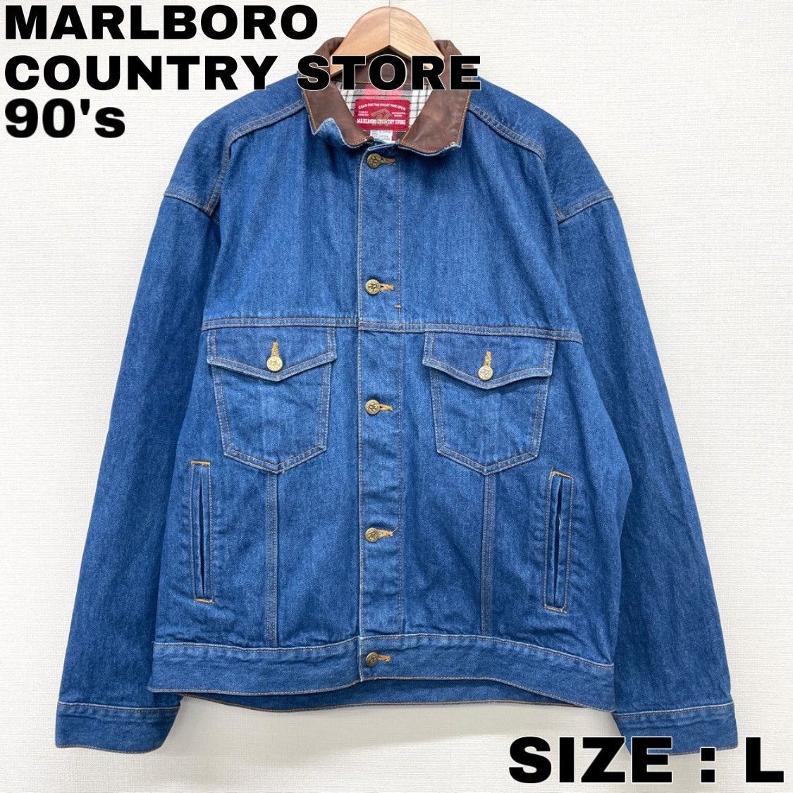 90's US古着 MARLBORO COUNTRY STORE デニム ジャケット 襟レザー 長袖