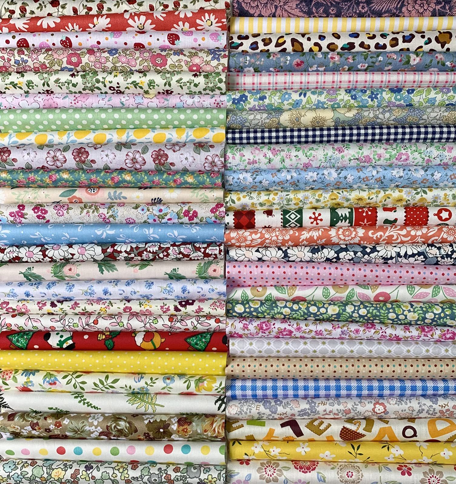 布 手芸用 素材 DIY パッチワーク はぎれセット 給食袋、ポーチなどの作りに 可愛い (50枚 生地 30cm 花柄プリント x Liuliu 30cm)