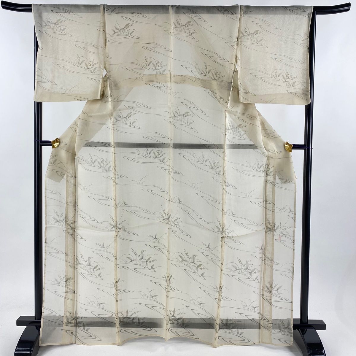 訪問着 身丈166.5cm 裄丈67.5cm L 薄物 川村久太郎 絹芭蕉布 夏紬地 落款 証紙 ベージュ 正絹