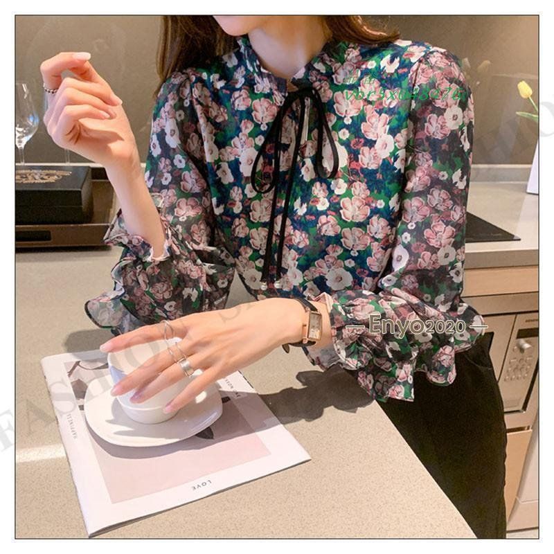赤字覚悟!ボウタイ花柄ブラウス きれいめ レディース春夏シャツ