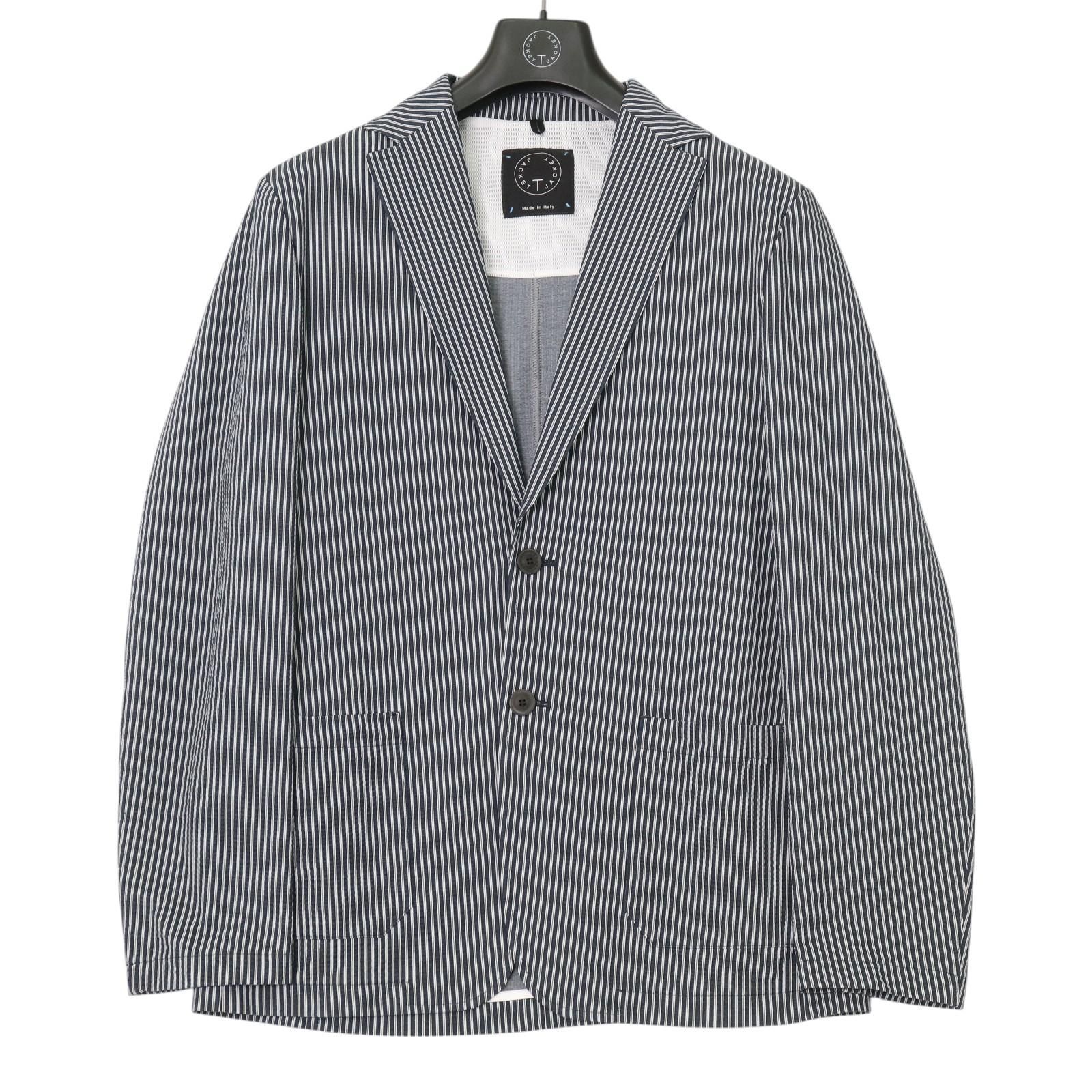 T-JACKET ティージャケット ストライプ コットン ポリエステル テーラードジャケット シングルジャケット 51G419JR 表記サイズL　【2501】