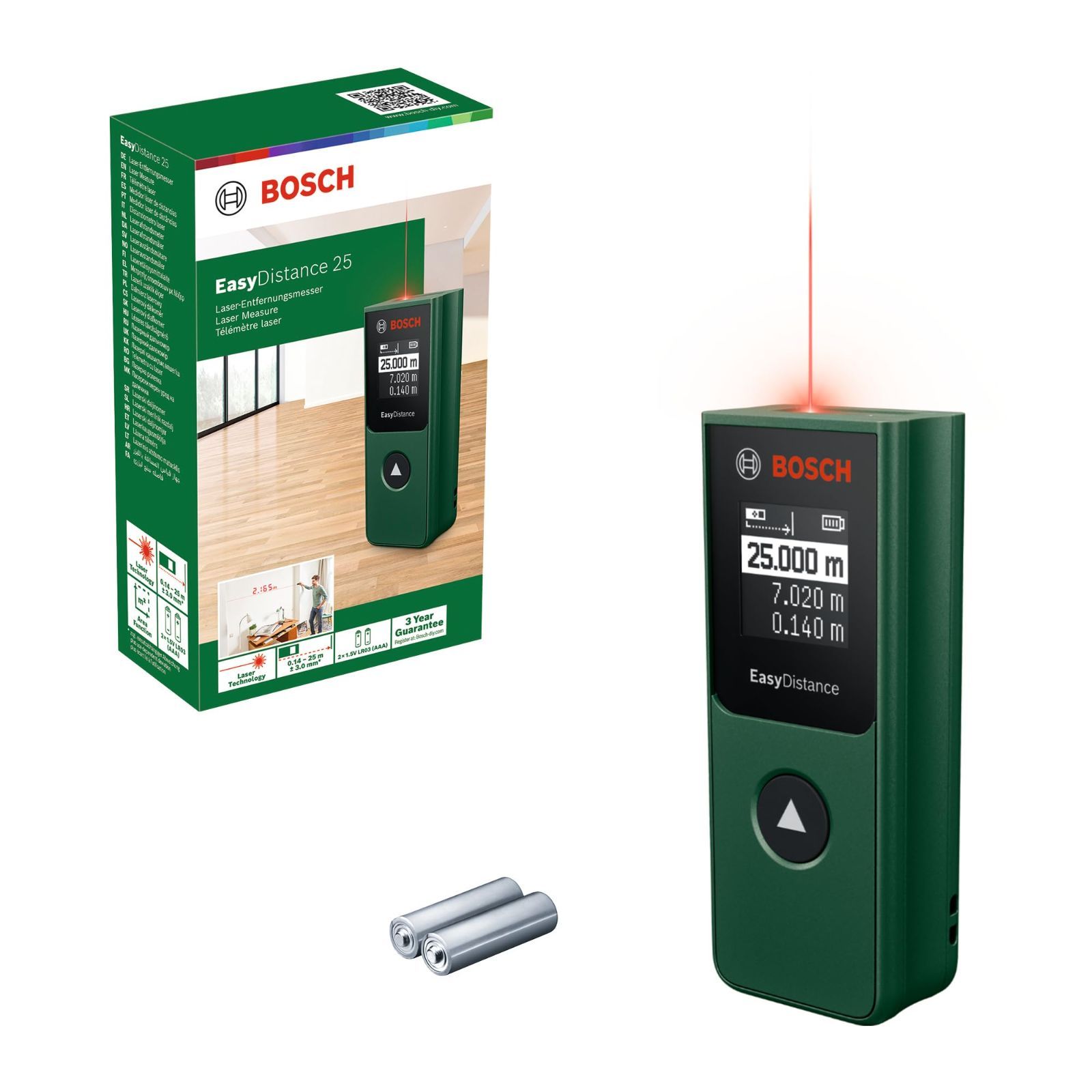 商品 ボッシュ BOSCH レーザー距離計 EasyDistance 25 測定工具 レーザークラス2 測定範囲 0.14-25m 電池式 単4 x2 距離 面積測定に最適 連続測定可