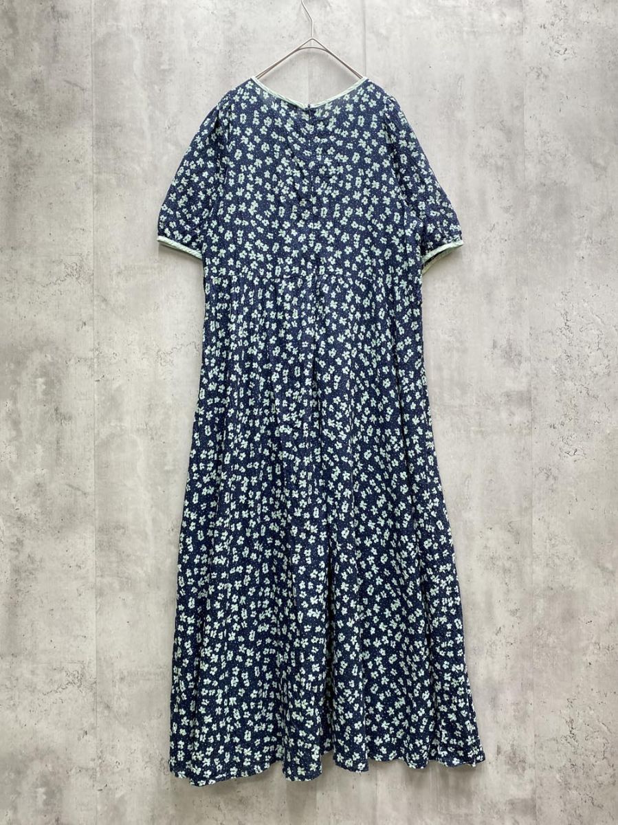 sunauna 花柄 総柄 デザイン 半袖 ロング ワンピース 緑 青　N656 ＆yours project/パネル柄】フラワープリントワンピース（マキシ