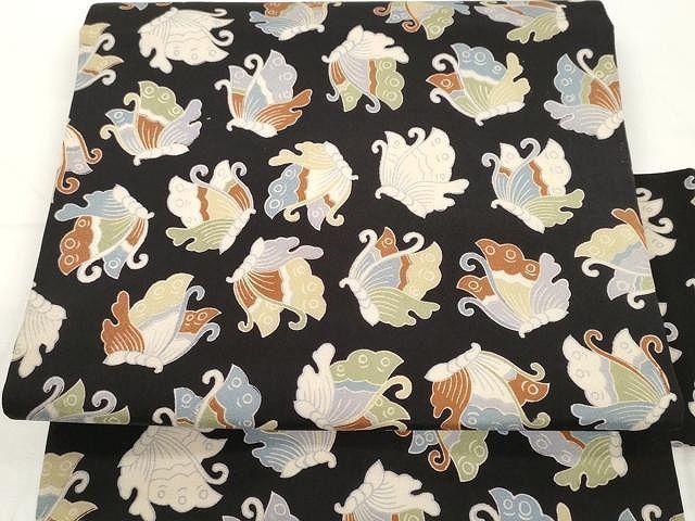 平和屋着物●アンティーク 大正ロマン 全通柄九寸名古屋帯 刺繍 舞蝶文 正絹 CAAX9458yk