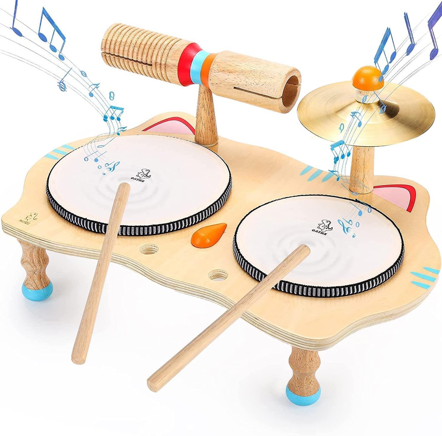 木製の音楽玩具幼児ドラムセットキッズ楽器6 in 1赤ちゃんのおもちゃ音楽打楽器年齢3-5男の子と女の子の誕生日プレゼント子供のための学習おもちゃ6 7歳