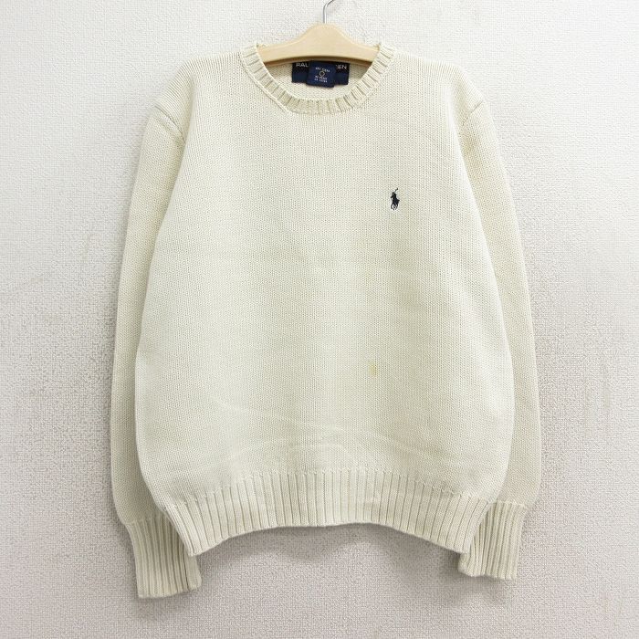 古着 ラルフローレン ポロスポーツ 長袖 ブランド セーター キッズ ボーイズ 子供服 ワンポイントロゴ コットン クルーネック 白 ホワイト 