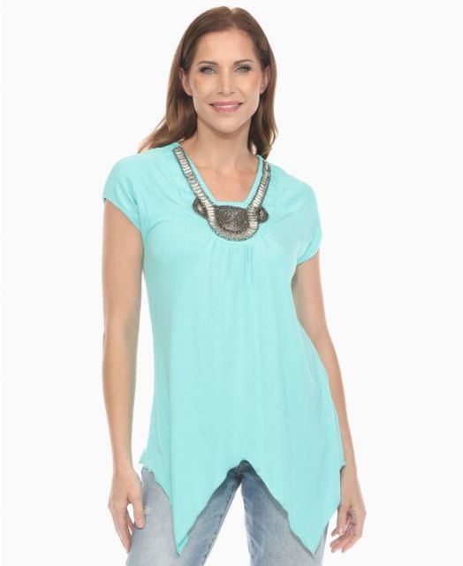 売れ筋商品|||ホワイトマーク カットソー トップス レディース Women's Beaded Angled Hem Knit Top Mint 送料無料】 ホワイトマーク レディース シャツ トップス Women's
