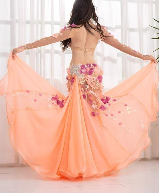 ベリーダンス衣装 ブラスカートセット オレンジ系 花 オーダーメイド ベリーダンス衣装 ブラスカートセット オレンジ系 花 オーダー