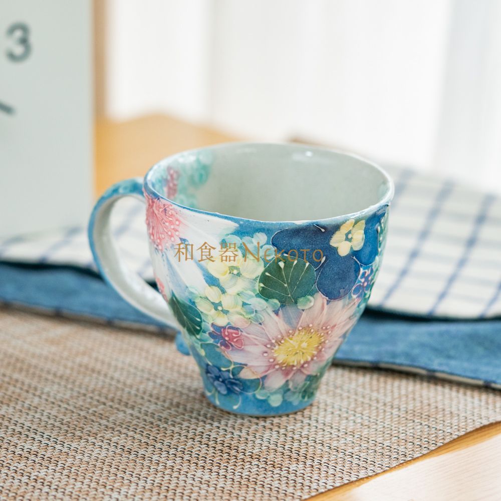 新品 工房ゆずりは カップのみ3点 青彩ローズ 青彩小花 ばら錦 ティー