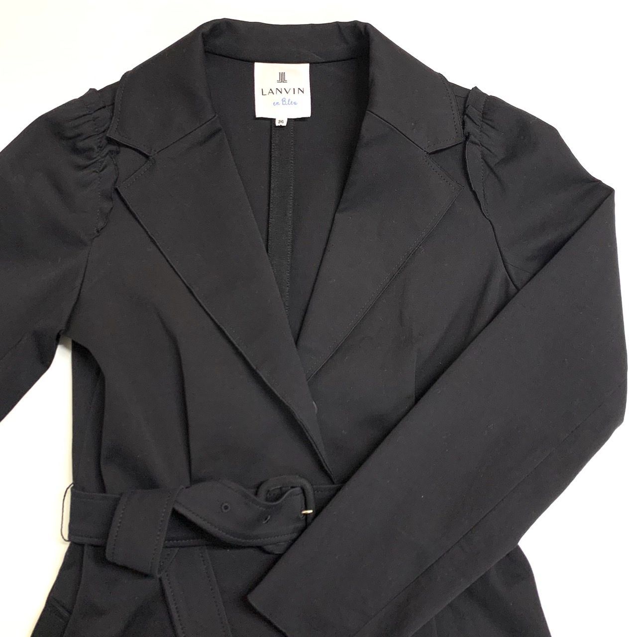 LANVIN ブラック トレンチコート LANVIN en Bleu】ランバン/シングルトレンチコート/36/ブラック