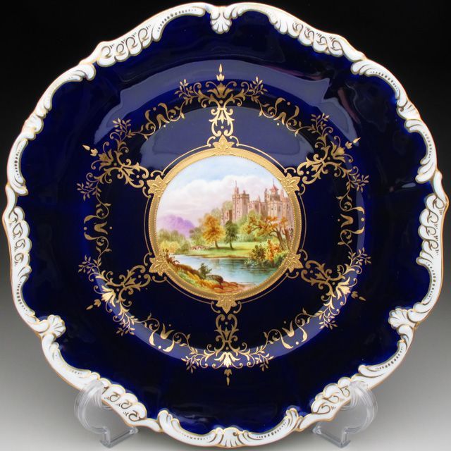コールポート コバルト金彩古城風景絵 プレート 23cm アンティーク 1891年