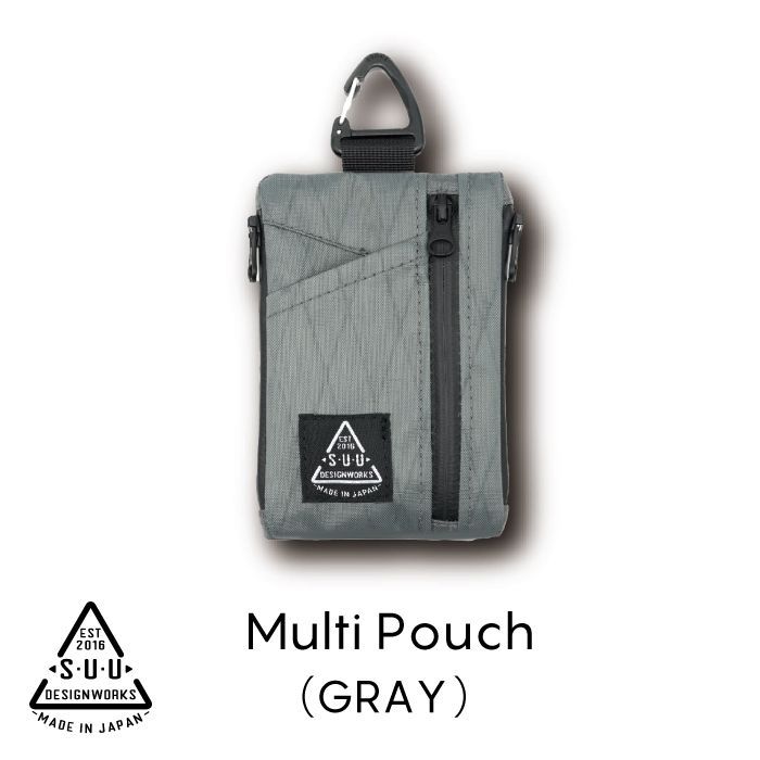 【 SUU DESIGN WORKS / Multi Pouch ( GRAY ) 】 スーデザインワークス マルチポーチ グレー ミニマル ミニマリスト  財布 カードケース カードキーケース  カラビナ 登山 アウトドア 小さい 定期 小銭 お札 UL