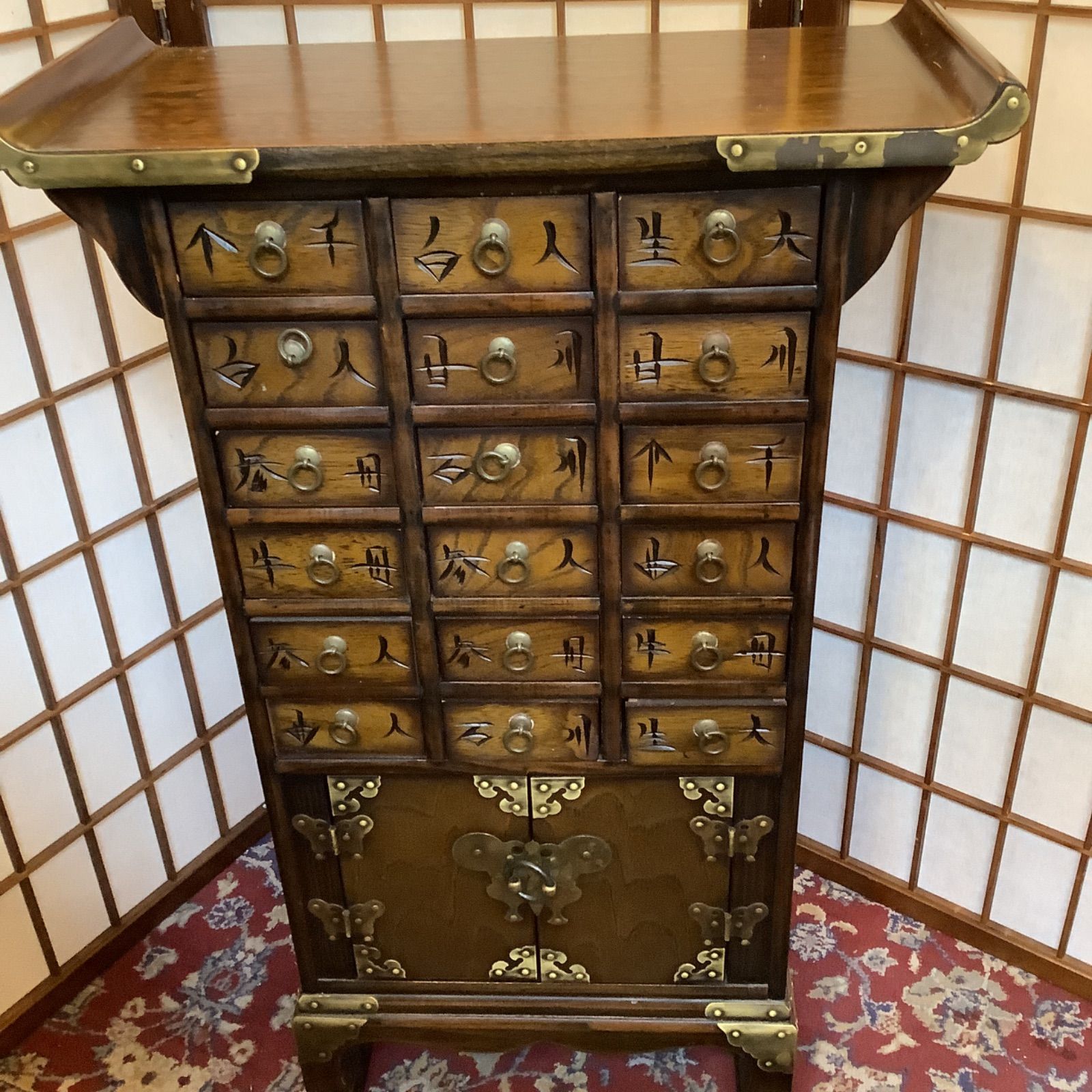 木製 李朝 薬箪笥 時代箪笥 アジアンアンティーク風キャビネット