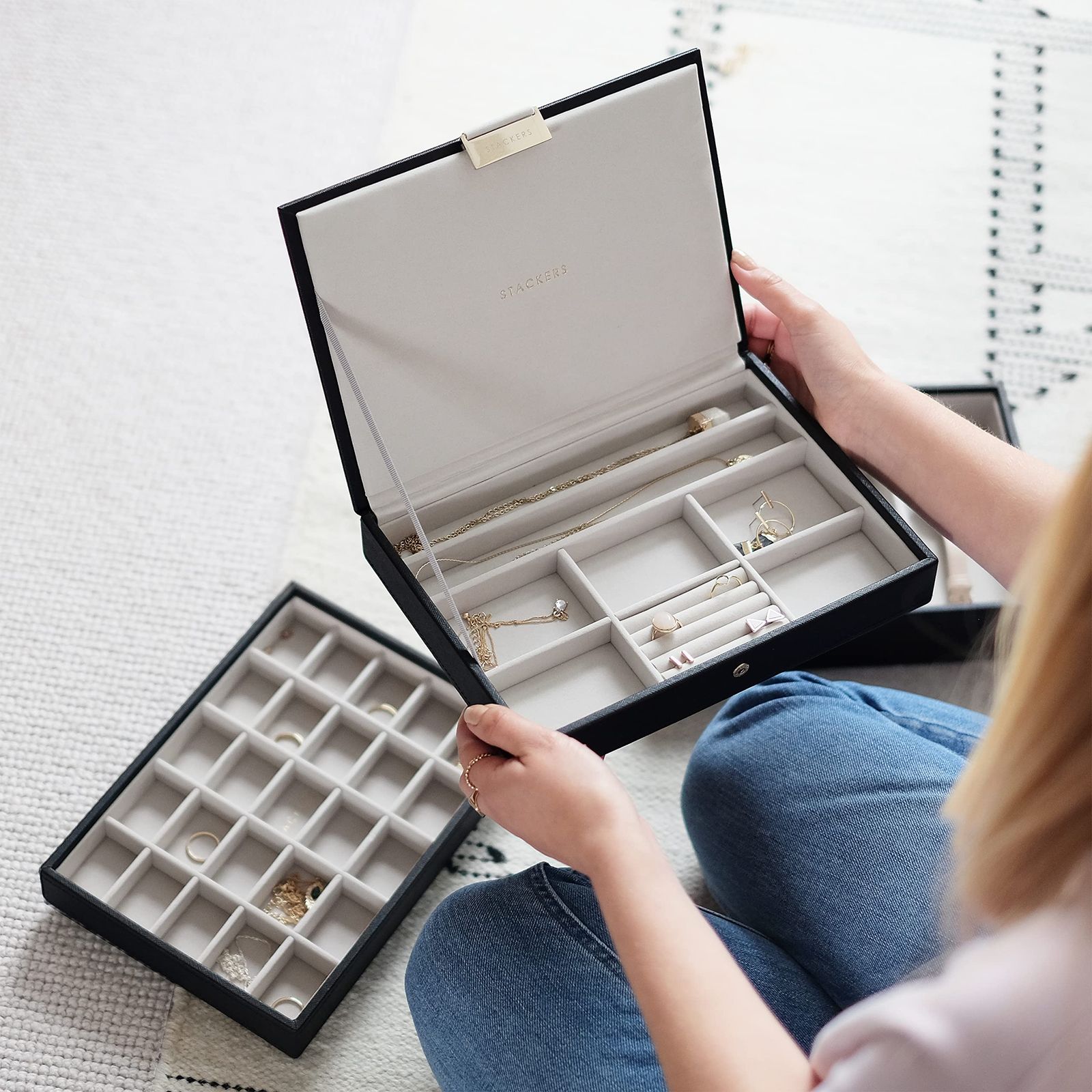 送料無料・返品無料。 ボックス 大容量 ロンドン 3段セット 積み重ね で交換 なレイヤー スタッカーズ ジュエリー LONDON 収納ケース 宝石箱 STACKERS ブラック