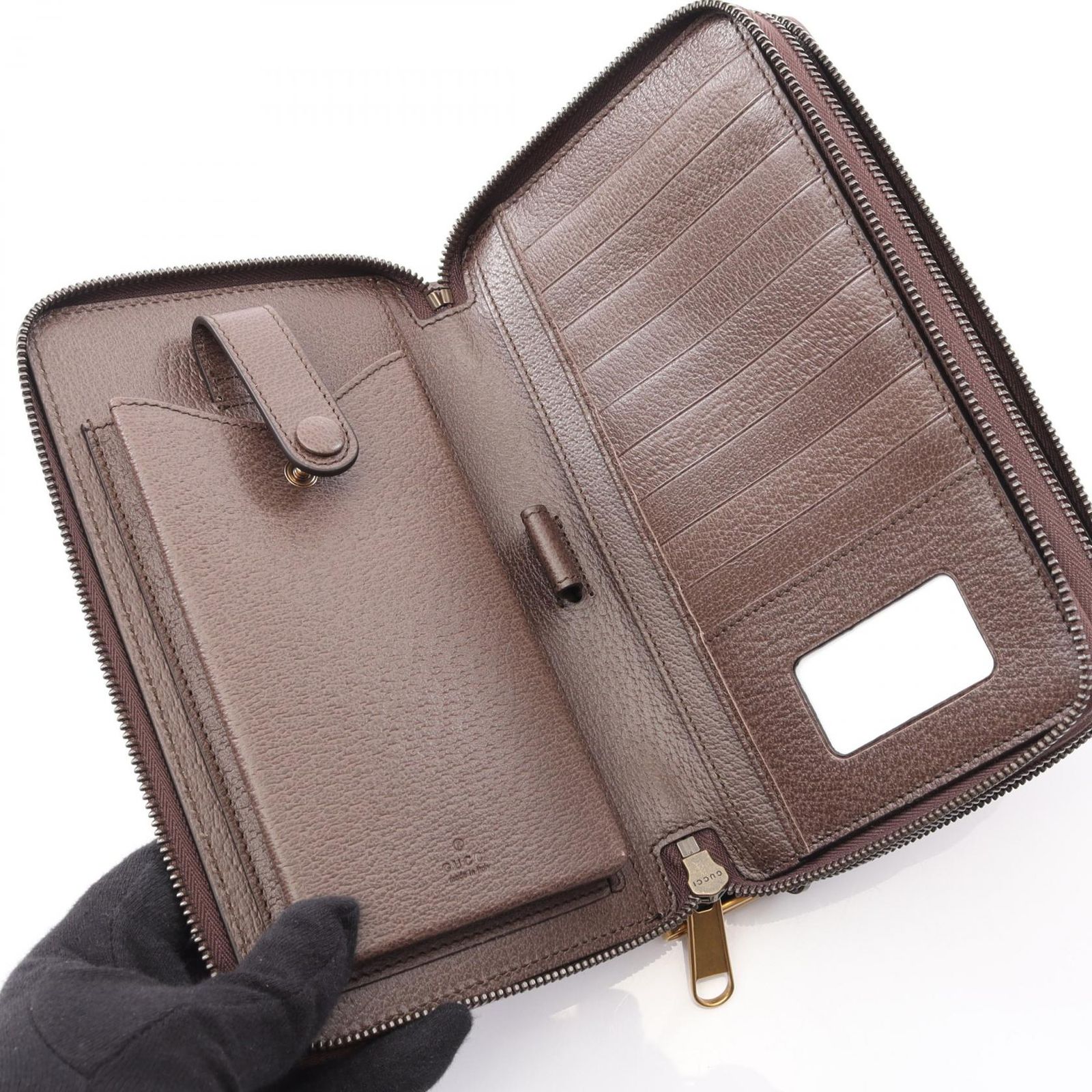  グッチ GUCCI ラウンド長財布 オフィディア トラベルケース GGスプリーム ベージュ エボニー レザー 取っ手付 メンズ 長財布 小物