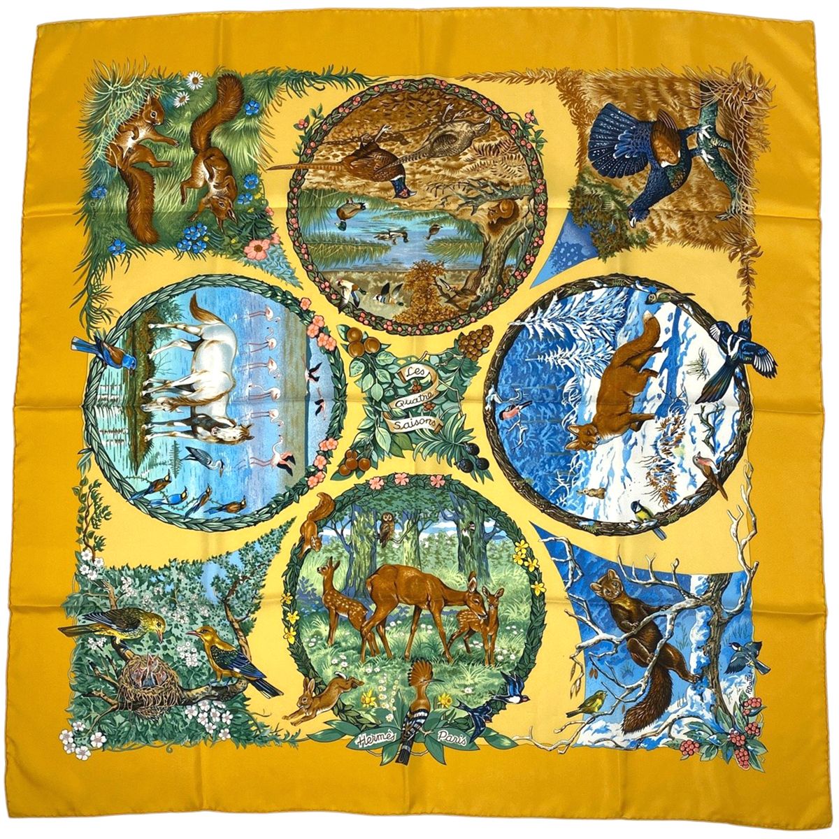 エルメス HERMES カレ 90 Les Quatre Saisons 四季 アニマル スカーフ