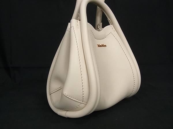 Max Mara マックスマーラ レザー ハンドバッグ トートバッグ ミニバッグ レディース アイボリー系 BH1427