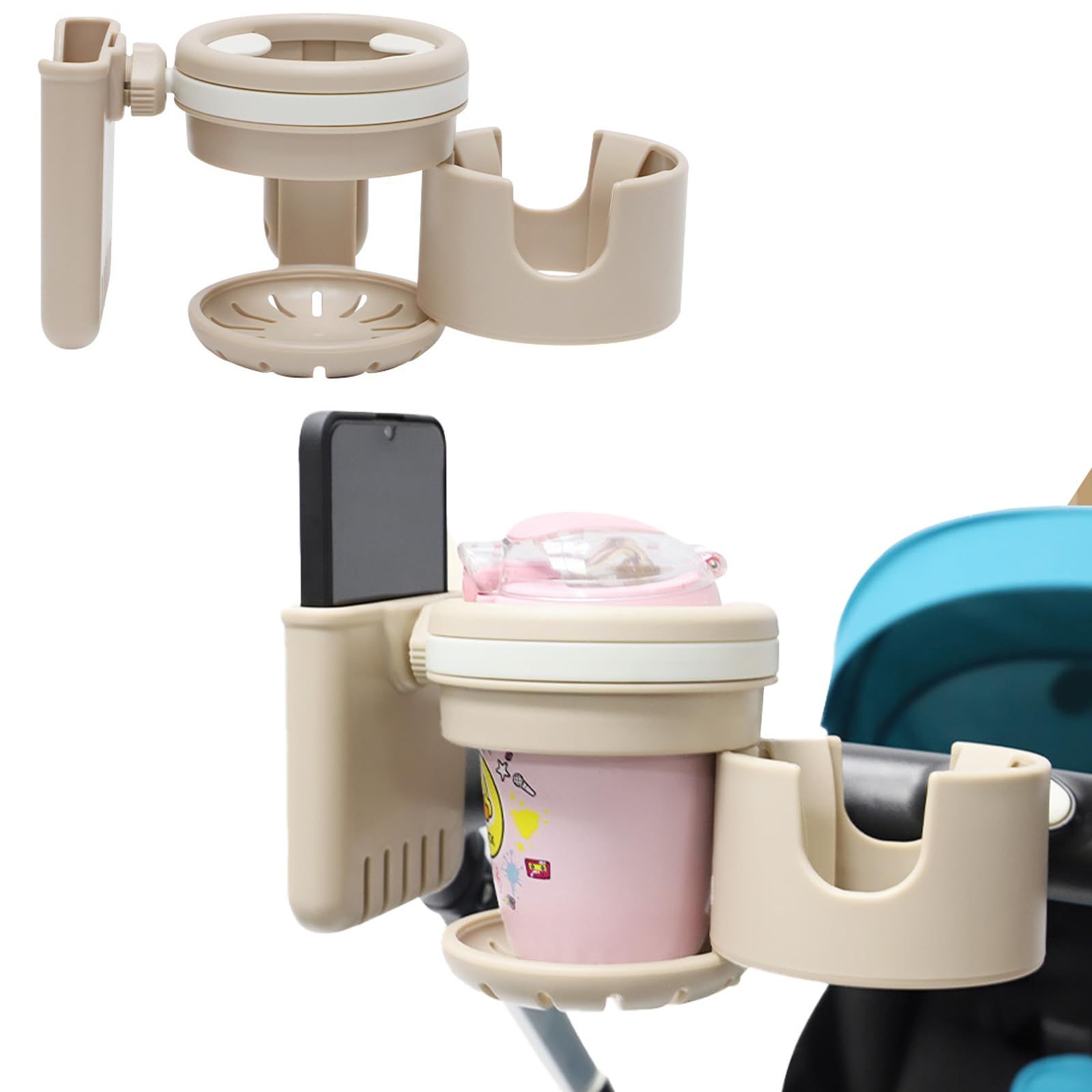 Geerow ドリンクホルダー 4WAY ベビーカー ドリンクホルダー ベビーカー スマホ可動 哺乳瓶 ストローラー カップホルダー ドリンクホルダー 携帯 哺乳瓶 ベビーカー用 ボトルホルダー スマホホ