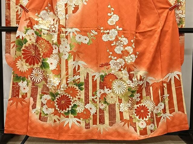 平和屋着物○豪華色留袖 駒刺繍 吉祥草花文 金彩 正絹 逸品 CAAQ9176vf