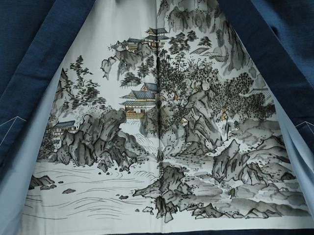 平和屋着物○男性 紬 アンサンブル 色無地 留紺色 正絹 逸品 未使用