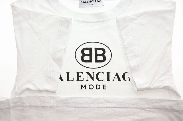 バレンシアガ BALENCIAGA 2018 BBロゴ プリント Tシャツ サイズ XS 504156 TYK23 カットソー 半袖 ホワイト ☆AA★●250725 レディース バレンシアガ BALENCIAGA 2018 BBロゴ プリント Tシャツ サイズ
