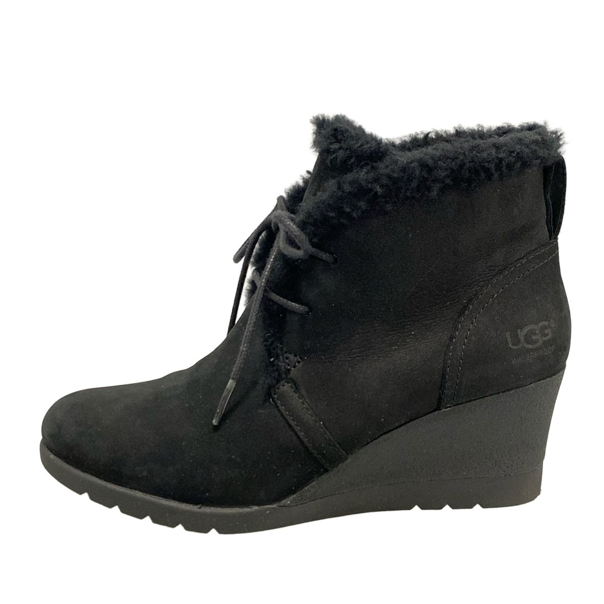 UGG アグ ショートブーツ JAPAN24 レディース - 1017421 黒 ウェッジソール ムートン