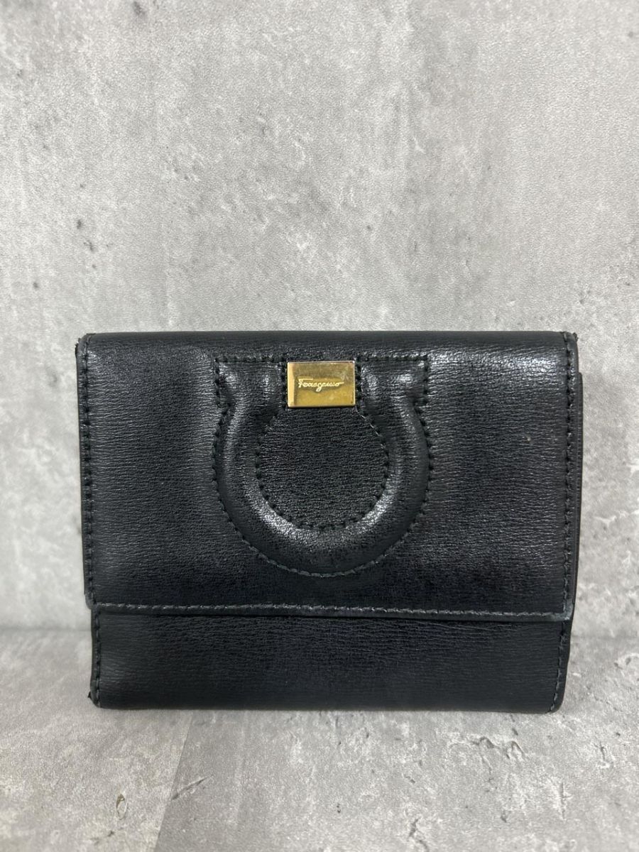新品 Salvatore Ferragamo 二つ折り財布 財布 黒 フェラガモ