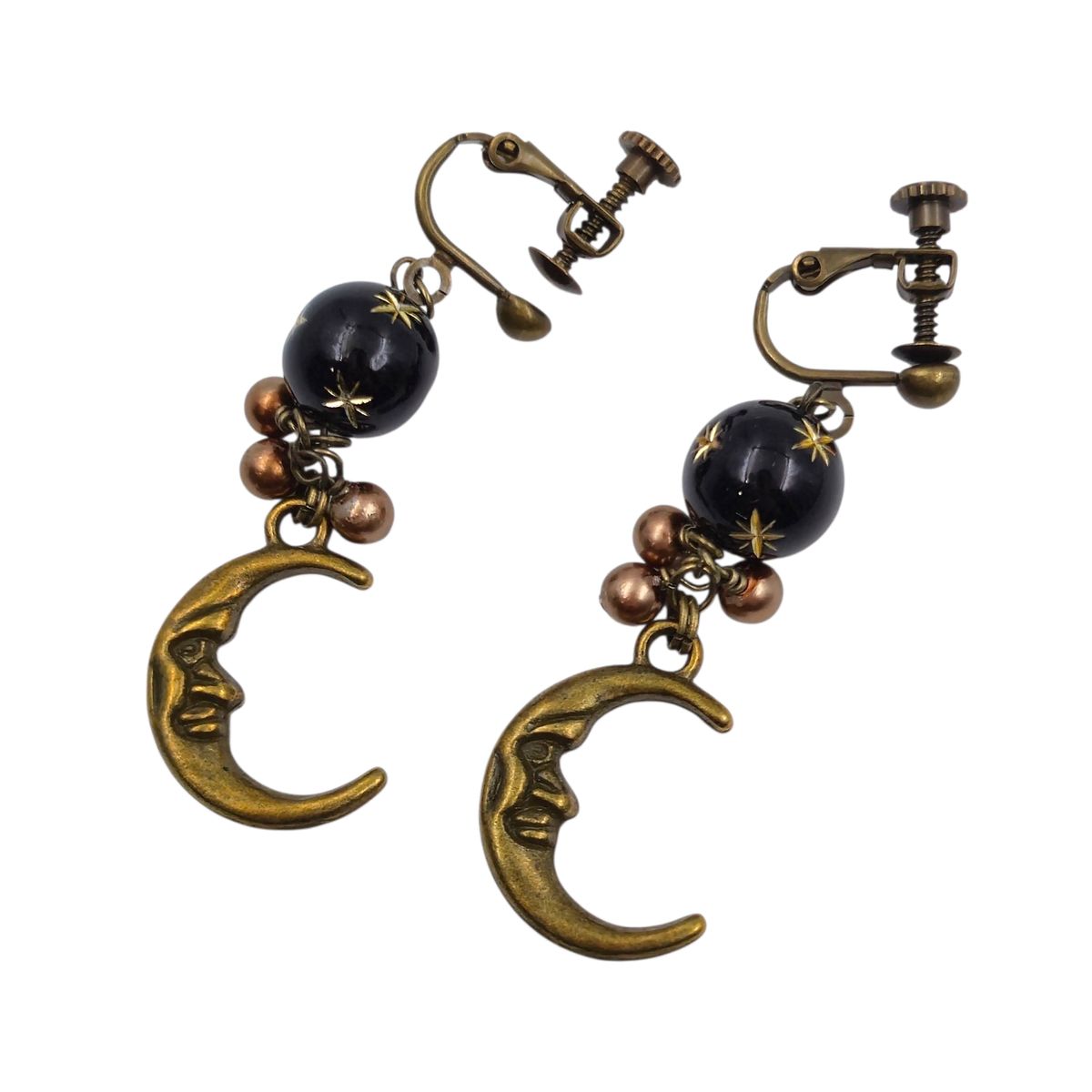 90s ハンドメイド ナイトスカイ ムーンフェイス イヤークリップ