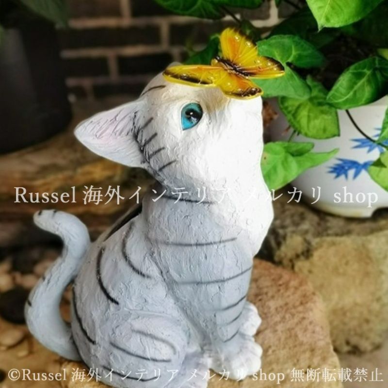 ガーデンライト 猫 蝶 ソーラー 樹脂 ねこ ネコ キャット 太陽光 ガーデンオブジェ ガーデンオーナメント ガーデニング 雑貨 ガーデン雑貨 ガーデンインテリア ガーデン インテリア 庭の装飾 お洒落 おしゃれ 8-14