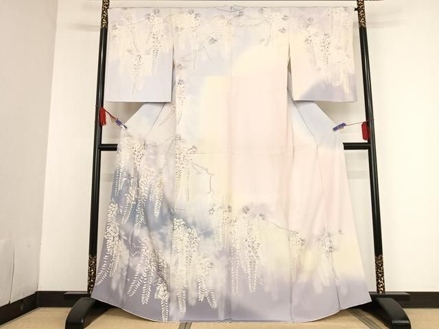 平和屋着物●訪問着 駒刺繍 藤花房 暈し染め 金糸 正絹 AAAU0209np