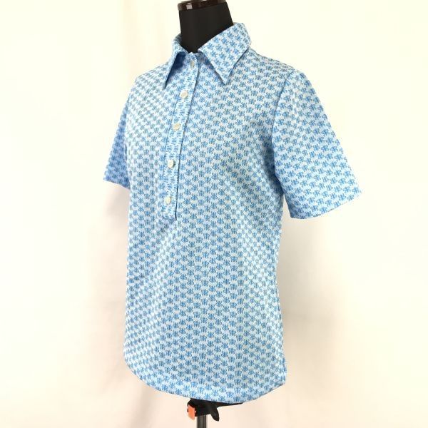 美品★H BAR C CALIFORNIA RANCHWEAR★半袖ポロシャツ【レディースM/蝶柄/blue/青】三角タグ70s-80s?/Vintage/Western/Tops/Shirts◆sBH950 美品☆H BAR C CALIFORNIA RANCHWEAR☆半袖ポロシャツ