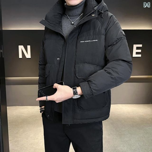 M 秋冬 コーデ メンズ 服 シンプル ファッション オシャレ 大人 かっこいい 大きいサイズ ストリート 紳士服 ダウン ジャケット フード付き 冬 厚手 暖かい トップス 服 カジュアル ホワイトダックダウン