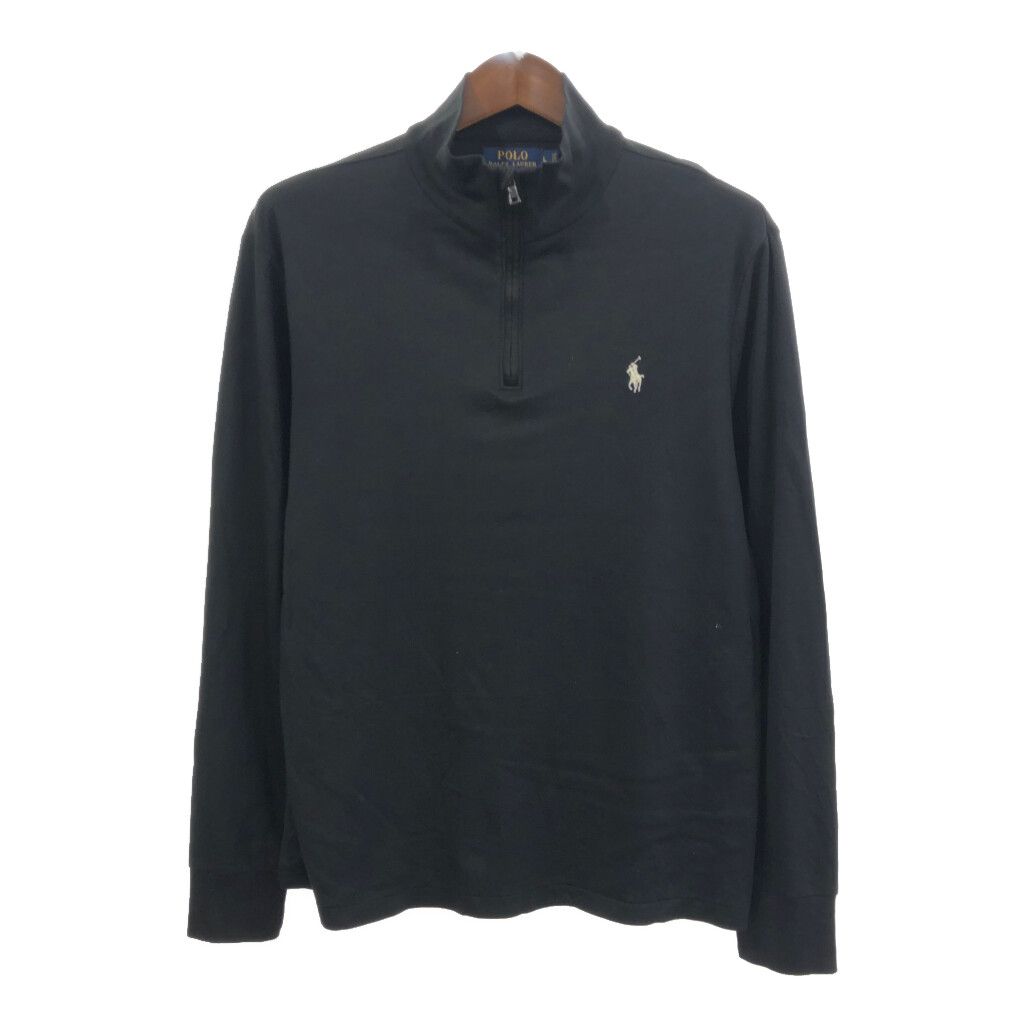 Polo by Ralph Lauren ポロ ラルフローレン ハーフジップ プルオーバー ワンポイント ブラック (メンズ L) 中古 古着 Q8132