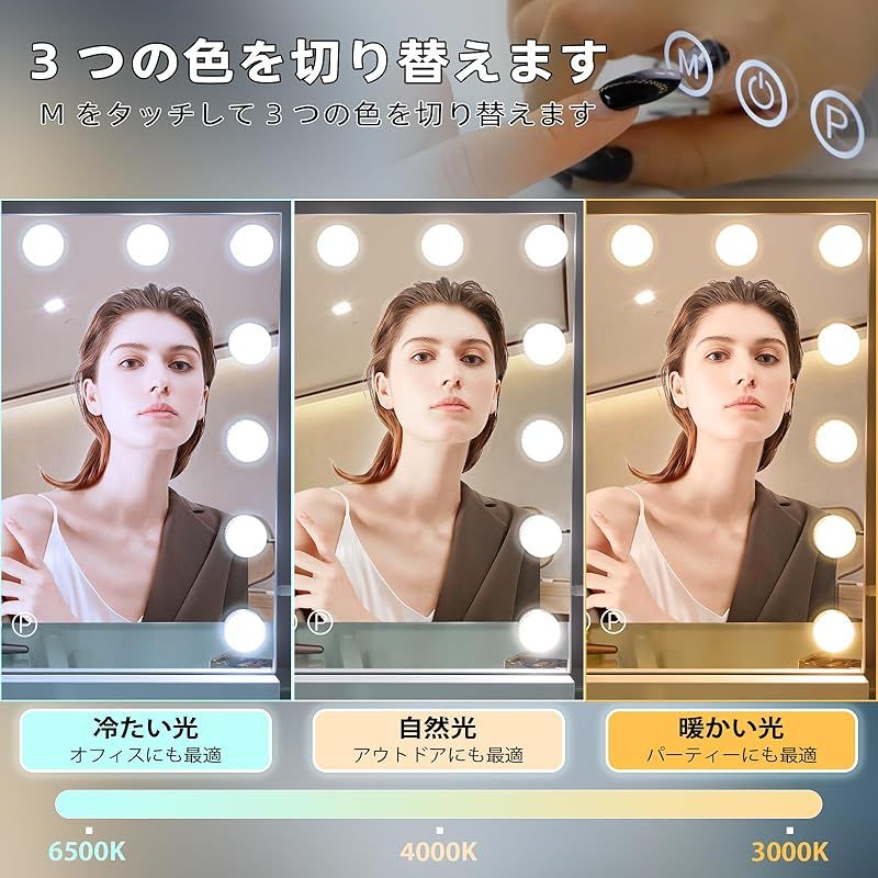 Hansong 女優ミラー ハリウッドミラー 化粧鏡 女優鏡 ライト付き