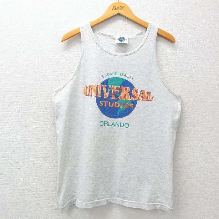 L/古着 ビンテージ タンクトップ メンズ 90s ユニバーサルスタジオ コットン クルーネック 薄グレー 霜降り 25jul03 中古