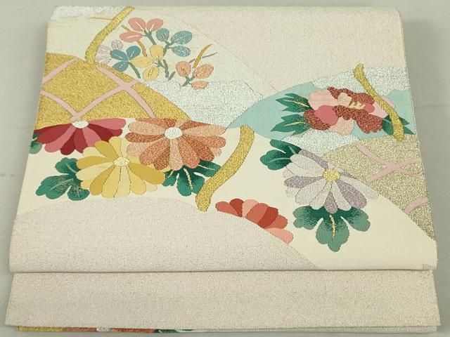 平和屋着物▽爪掻き本綴れ 八寸名古屋帯 草花文 金銀糸 正絹