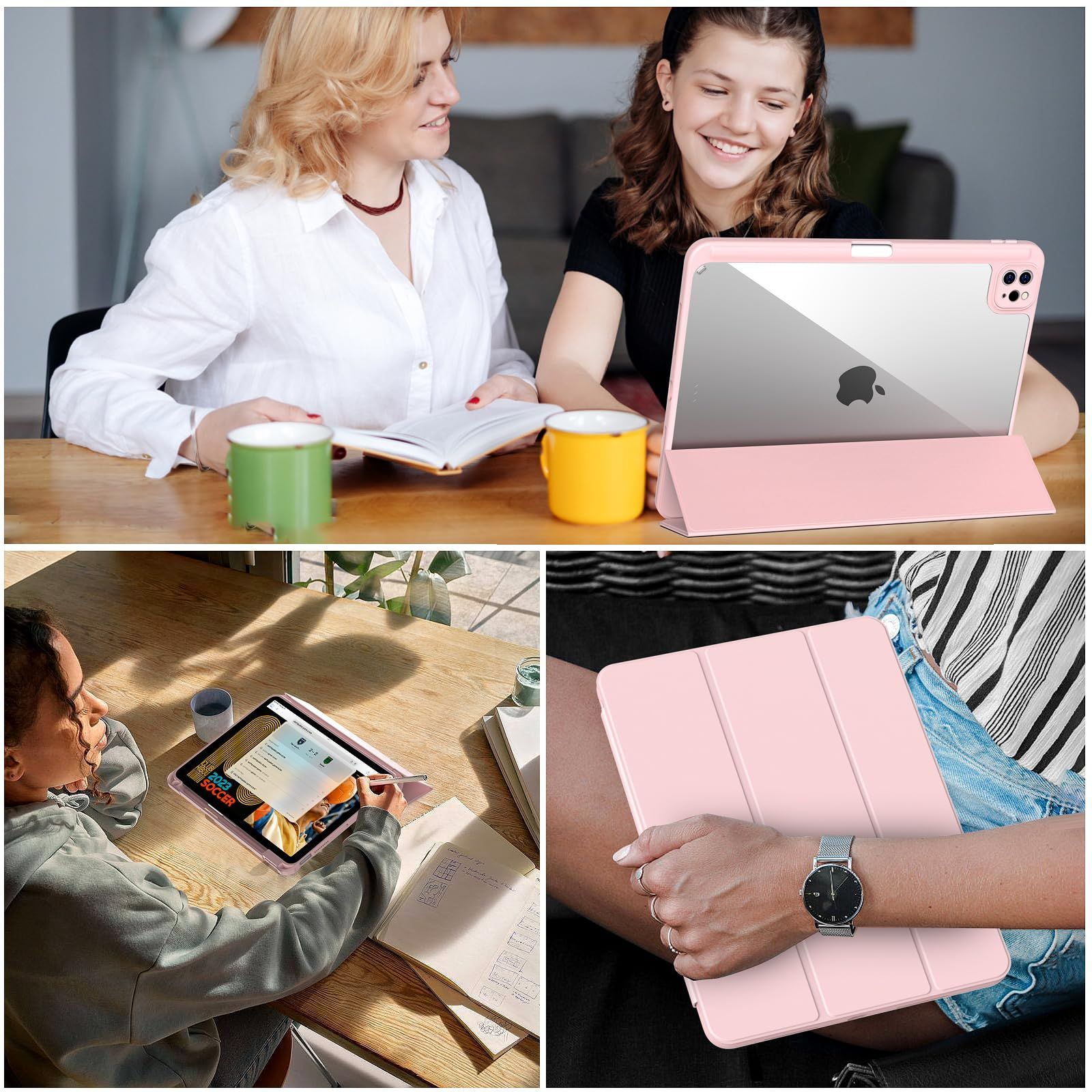 第5 4世代 ケース 10 9 Air インチ iPad Pro 11 2025 2021 2020 ペンシル収納 透明バックカバー 三つ折スタンド スリープ機能 11インチ M 3 2 ケ