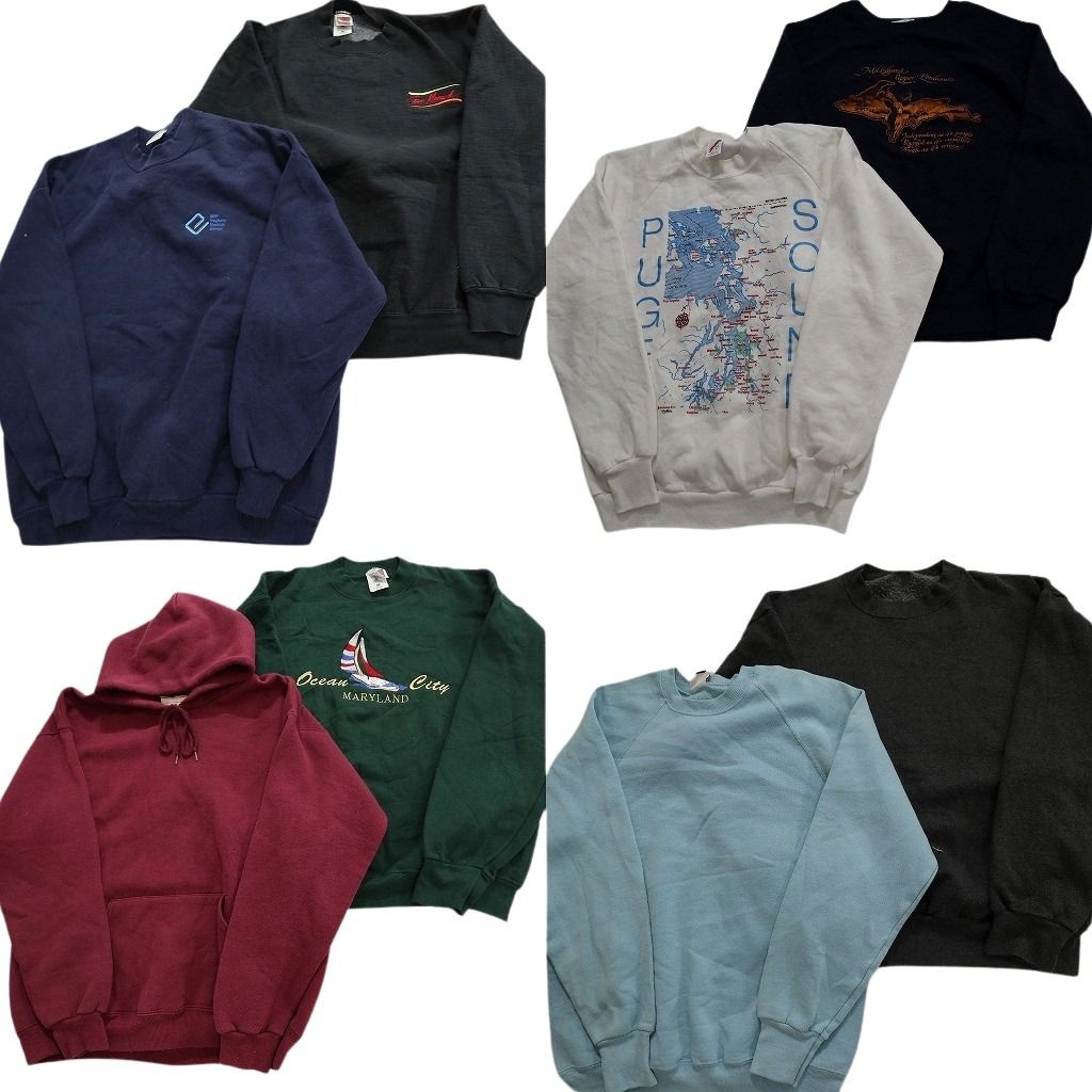 古着卸 まとめ売り USA製 スウェット 8枚セット (メンズ Ｌ )90s LEE  無地 フーディー 大判プリント 中古 古着 MY6496