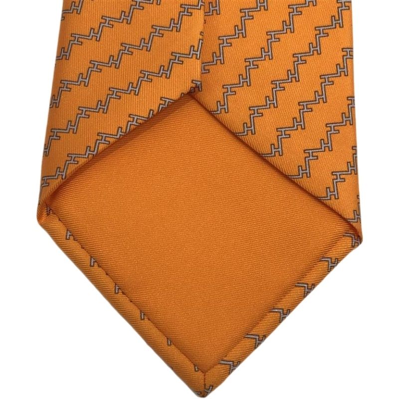 未使用✨HERMES エルメス ネクタイ シルク100% オレンジ 格子ストーン HERMES - □新品□未使用□ HERMES エルメス シルク100