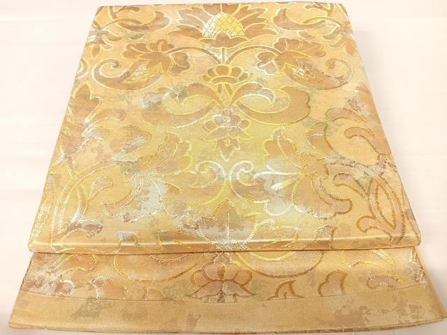 平和屋着物◎六通柄袋帯 更紗花文 金銀糸 正絹 逸品 AABA2033yx