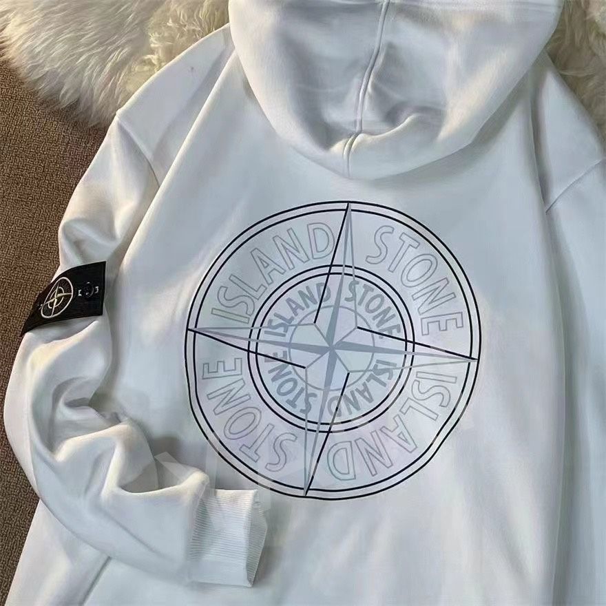 STONE ISLAND.ストーンアイランド定番ベーシックバック円盤ビッグロゴカップル用フード付きパーカー