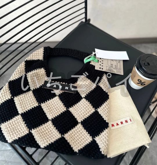 美品 MARNI MARKET DIAMOND マルニマーケット ファッション レディース バッグ ハンドバッグ スモールニットバッグ  ブラック×ベージュ - メルカリ