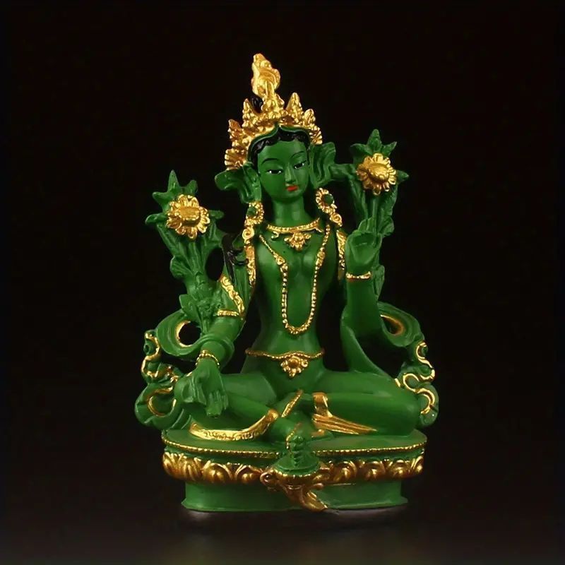 新品 緑のタラ菩薩ミニチュア仏像 - 繊細な手作業によるレジン製仏堂装飾、心の安らぎとエレガントな美をもたらす瞑想用デコレーション kkkyrk