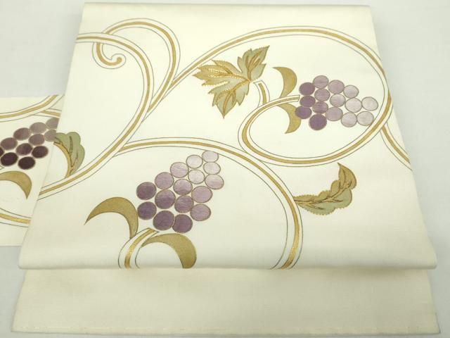 平和屋着物 塩瀬 九寸名古屋帯 駒刺繍 葡萄唐草文 金彩 正絹 DAAY1644ps