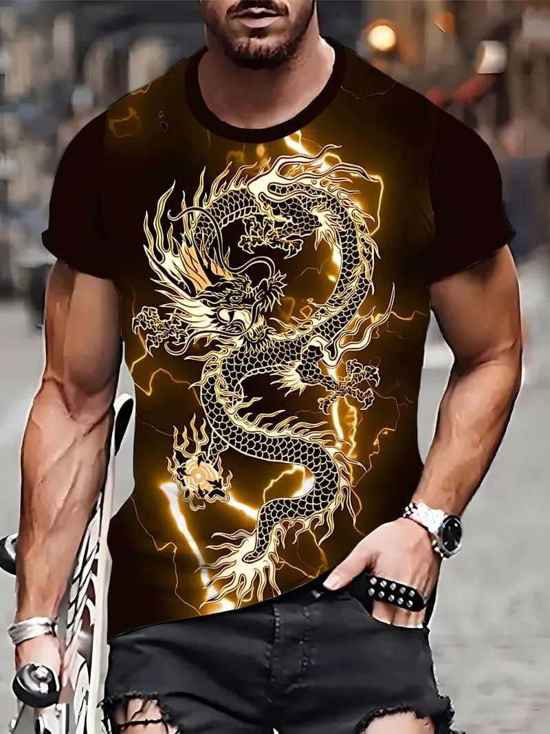 和柄 金龍 稲妻 半袖Tシャツ 264 黒黄 派手 ストリート ダンス HIPHOP B系 ヤクザ ヤンキー オラオラ系 悪羅悪羅 ホスト 服 メンズ ファッション