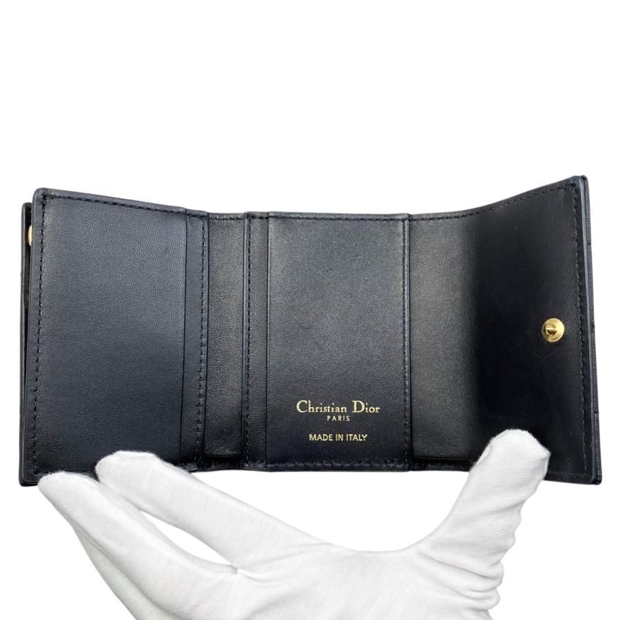 ☆E4633 クリスチャンディオール 3つ折り財布 カロ ハイビスカス