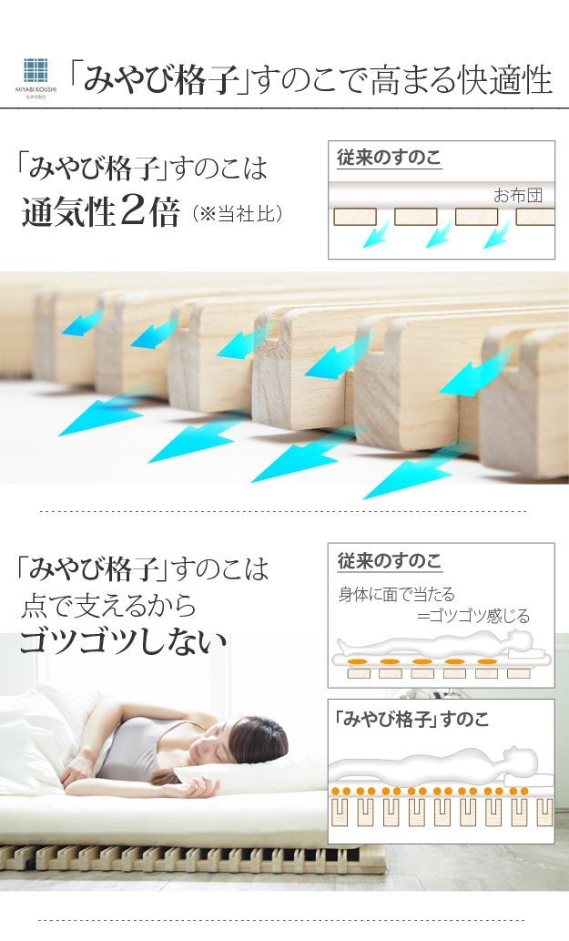 1秒で簡単布団干し！アシスト機能付き-みやび格子-すのこベッド