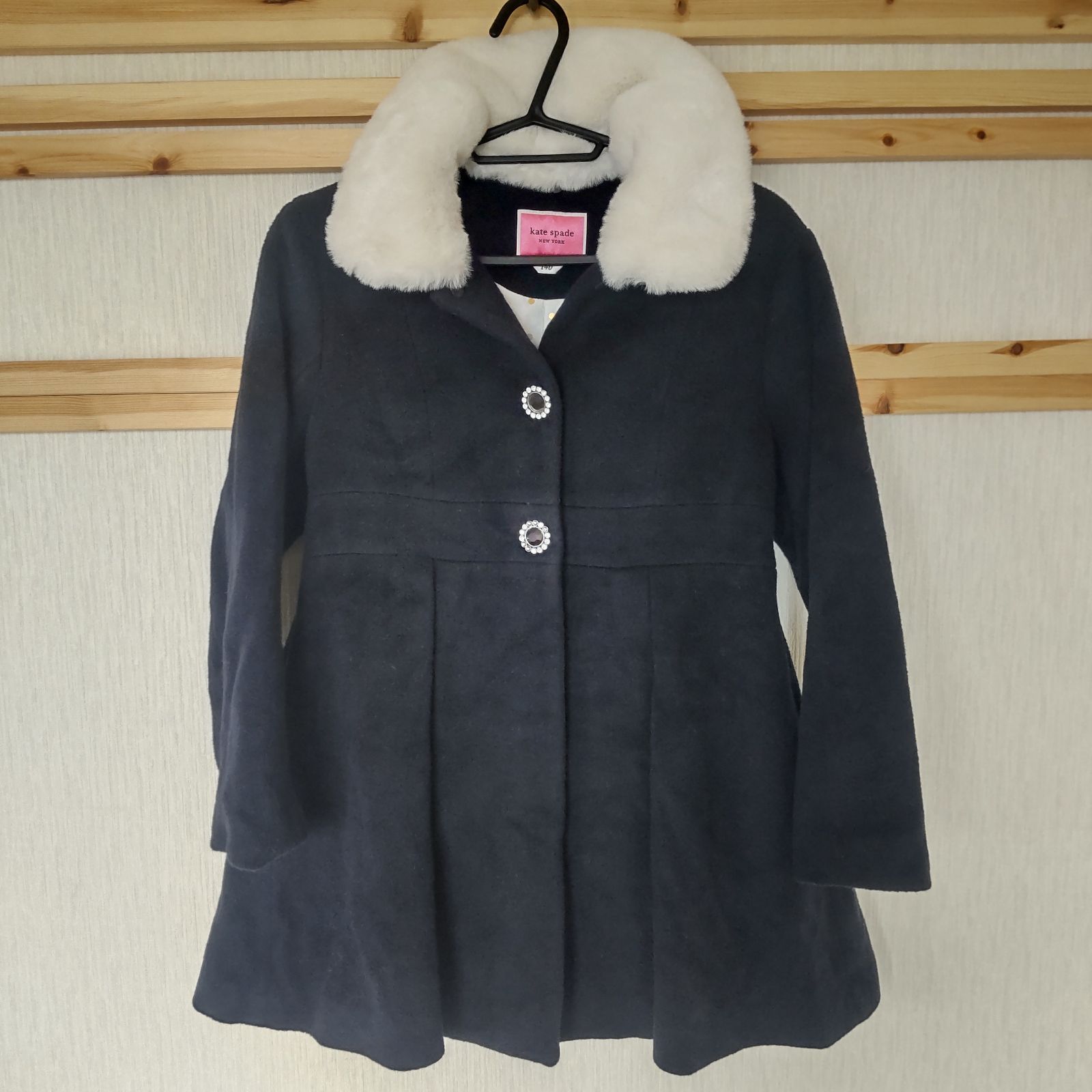 kate spade ケイト スペード ファー付きコート サイズ140 ブラック 子供