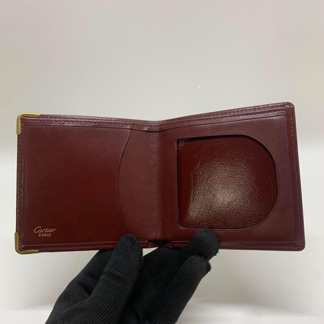 美品 Cartier カルティエ 二つ折り財布 マストライン ボルドー