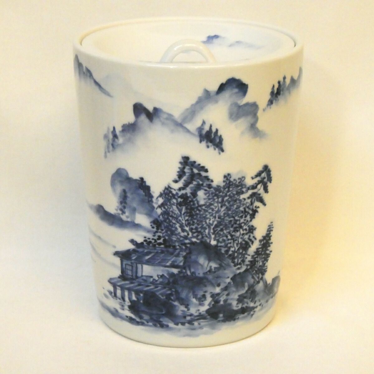 六月の特売品】平安 三代 加藤利昇作 染付 山水 水指 茶道具【中古 美